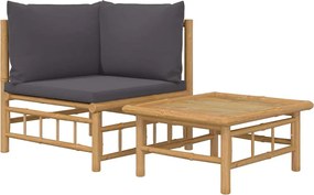 vidaXL 2 részes bambusz kerti ülőgarnitúra sötétszürke párnákkal