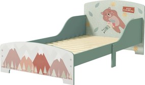 ZONEKIZ Fa Gyermekágy 143x77x60 cm Gyerekeknek 3-6 Év között Védőkorláttal és Mintával Max. Teherbírás 40 kg Modern Zöld Gyerekszoba Bútor | Aosom