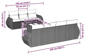 8 részes világosszürke polyrattan kerti ülőgarnitúra párnával