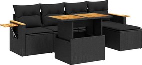 vidaXL 6 részes fekete polyrattan akácfa kerti ülőgarnitúra párnákkal