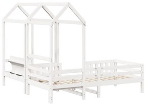 fehér tömör fenyőfa ágy és pad szett tetővel 75 x 190 cm