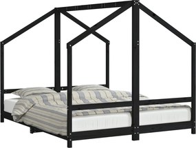 vidaXL fekete tömör fenyőfa gyerekágykeret 2 x (80 x 200) cm