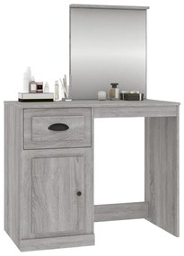 szürke sonoma szerelt fa tükrös pipereasztal 90 x 50 x 132,5 cm