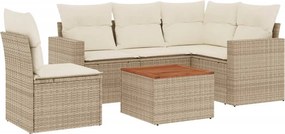 vidaXL 6 részes bézs polyrattan kerti ülőgarnitúra párnával