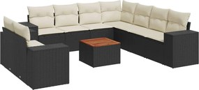 vidaXL 10 részes fekete polyrattan kerti ülőgarnitúra párnákkal