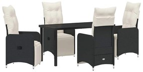 vidaXL Kert étkező szett párnával 5 pcs Fekete polirattan