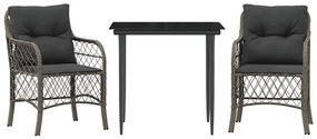 3 részes szürke polyrattan bisztrógarnitúra párnákkal