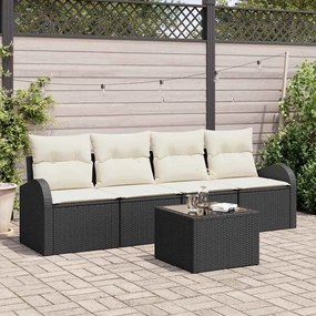 Kerti Kanapé Szett 5 pcs Fekete 55 x 55 x 37 cm Poli rattan