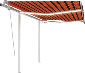 vidaXL narancssárga-barna kézzel kihúzható LED-es napellenző 3 x 2,5 m