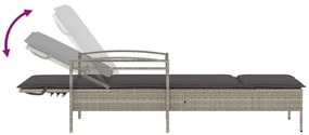 világosszürke polyrattan napozóágy párnával 63x200x81 cm