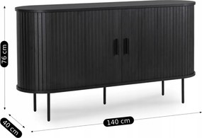 Kétajtós, tolóajtós komód 140 cm méretben, fekete színben TRISH