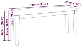 fehér tömörfa gumiból pad 110 cm