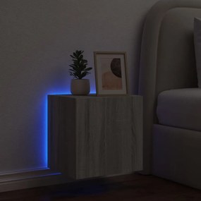 szürke sonoma színű fali TV-szekrény LED-ekkel 40,5x35x40 cm