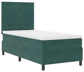 Boxspring Ágy Matrac és LED Sötét Zöld 90x190 cm Bársony