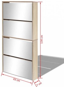 4 szintes tükrös tölgy cipőszekrény 63 x 17 x 134 cm