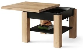 Átalakítható CALEB dohányzó/étkezőasztal emelhető lappal, tölgy craft/fekete