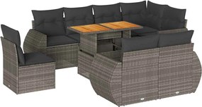 vidaXL 9 részes szürke polyrattan kerti ülőgarnitúra párnákkal