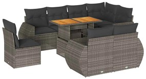 vidaXL 9 részes szürke polyrattan kerti ülőgarnitúra párnákkal