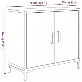 fekete tömör újrahasznosított fenyő tálalószekrény 75x35x70 cm