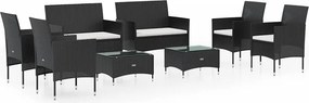 vidaXL 8 részes fekete polyrattan kerti ülőgarnitúra párnákkal