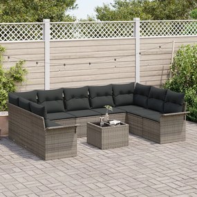 9 részes kerti kanapészett párnákkal, fekete poli rattan, 2 személyes kerti kanapé tárolóval és párnákkal, szürke poli rattan