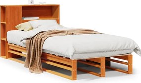 vidaXL viaszbarna tömör fa könyvespolcos ágy matrac nélkül 75 x 190 cm