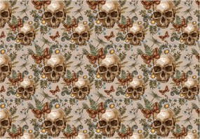 Flizelin fotótapéta Koponyák Virágok Szitakötők Pillangók bézs retro 254x184 +ragasztó