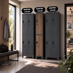 Öltözőszekrény fém munkahelyi mély 2 ajtós antracit/dió, 292x1720x600 mm: BARTEK 1 Plus D600 Eco Design