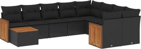 vidaXL 10 részes fekete polyrattan kerti ülőgarnitúra párnákkal