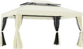 Outsunny Kerti Pavilon Marquee Dobl Roof Leszedhető Falakkal és Szúnyoghálóval 4 x 3 m Krém | Aosom