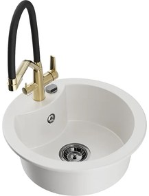 Mexen Diego 1-medencés gránit mosogató Duo konyhai csappal, fehér - 6512-20-671701-57-B