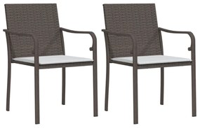2 db barna polyrattan kerti szék párnával 56 x 59 x 84 cm