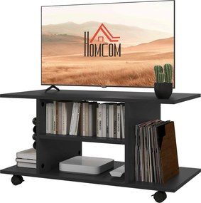 HOMCOM TV Állvány, TV Egység Polcokkal és Zárható Kerekekkel, Melamin Felület, 80x40x40 cm, Fekete | Aosom