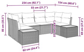 6 részes kerti kanapé szett párnákkal Fekete Poli rattan Acacia