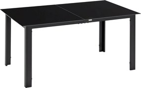 Outsunny 150 x 90 cm Vízálló Alumínium Kerti Asztal Üveg Asztallappal, Büfé Asztal, Kemping Asztal 6 Személynek, Kültéri Étkező Asztal Kerthez, Terasz