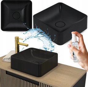 Mosdókagyló Fekete Fürdőszobai 40 cm Négyzet Alakú 6in1 Konglomometer