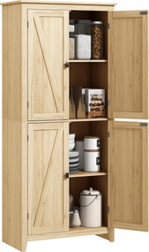 HOMCOM Modern 4 Ajtós Szekrény Állítható Polcokkal és Emelt Alapra, Fa Konyhaszekrény, 80x40x182 cm, Fa Szín | Aosom