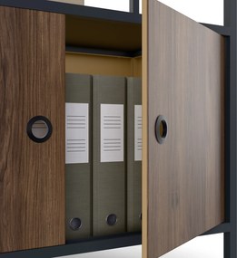 Irodai polc nyitott ruhaakasztó rúddal, recepcióra és váróterembe, fém, antracit/dió, 800x2200x400 mm: ARIEL Eco Design