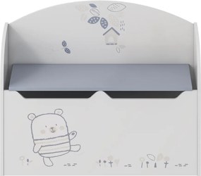 Játéktároló láda tárhellyel, fehér, BEAR