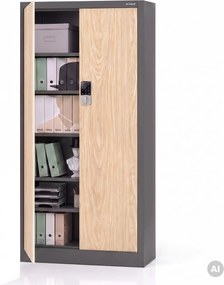 Fém irodai szekrény kódzárral, antracit, sonoma tölgy, 900x1850x400 mm: DANIEL Eco Design