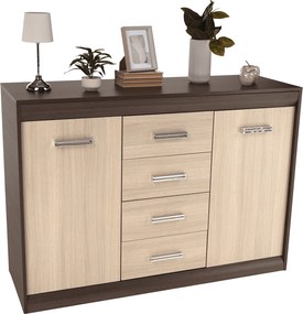 Komód, DTD/MDF, tölgy világos/tölgy sötét, KORINA