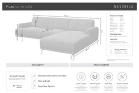 Puzo világosszürke sarokkanapé jobb oldali fekvőfotellel - MESONICA