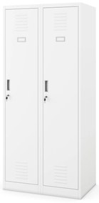 Pléh öltözőszekrény talpazaton, kétmodulos, polccal és köztes fallal KACPER, 800 x 1800 x 500 mm, fehér