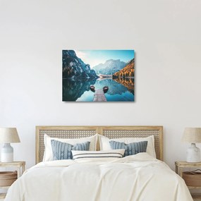 Üveg kép - Csónakok a Braies-tónál (70x50 cm)
