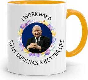 Sárga Vicces Bögre Jaroslaw Kaczynski felirattal, fényképpel