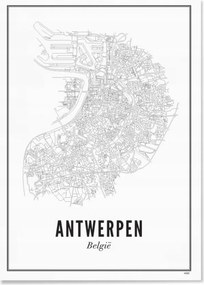 Wijck Poszter Antwerpen város alaprajz 50x70cm Fehér elegáns keret