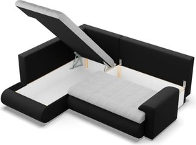 Tokio sarokkanapé, L alakú háttámlával, 2 ágyneműtartóval, fonott + műbőr, baloldali, szürke - fekete