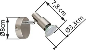 Globo 57385-1 Fali lámpa, LED reflektor, fém nikkel matt, fém krómozott, SzxM: 80x78mm, Mélység: 95mm, 1x GU10 LED 3W 230V izzóval, 250lm forrás, 250lm kimenet, 3000K