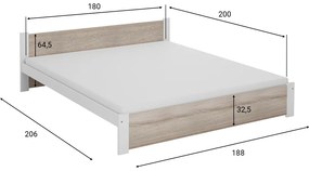 IKAROS ágy 180x200 cm, fehér/sonoma tölgy Ágyrács: Léces ágyrács, Matrac: Matrac nélkül