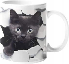 Csodaszép Macskás Bögre Macskáknak Fekete Cica "3D hatás" Ajándék 330ml.